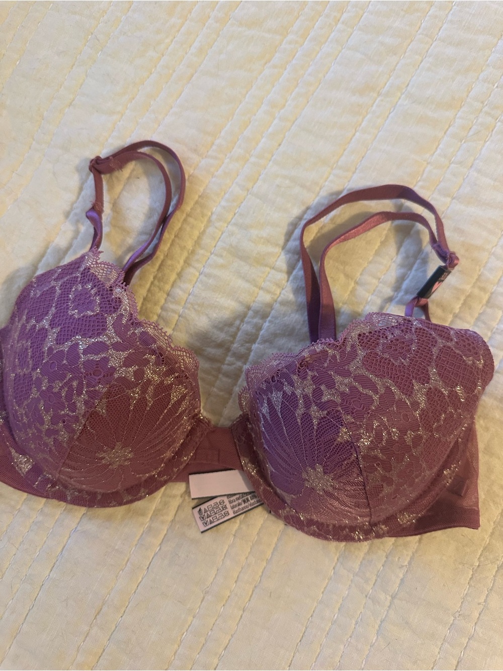 Victoria's Secret Dusty Rose Lace Push-Up Bra with Metallic Accents